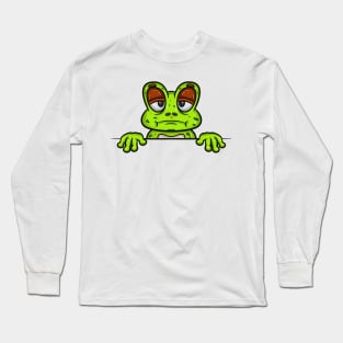 Frog Cartoon With Bored Face Expression Long Sleeve T-Shirt